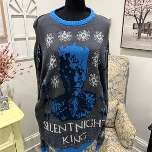 Gray and Blue Crewneck Sweater with Winter Motifs